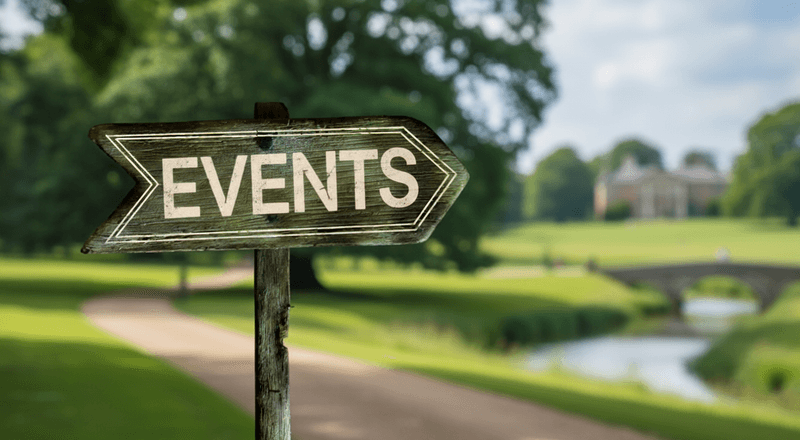 A signpost pointing to events