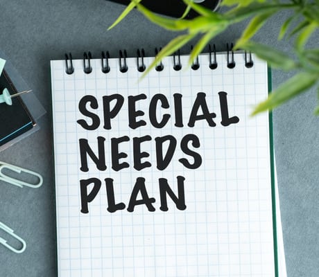 A notepad headed Special Needs Plan